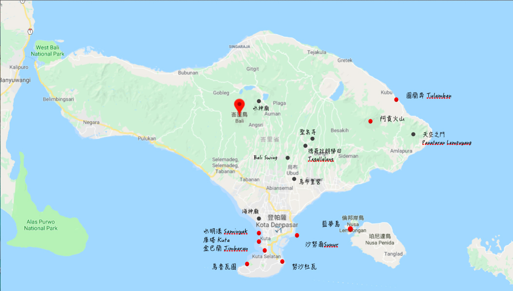峇里島,景點,地圖
